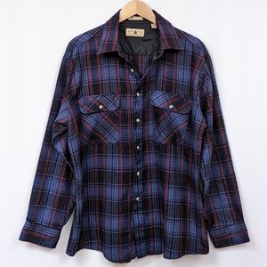 Northwest Territory Flannel Shirt Plaid Button Front Vintage Grunge Blue Y2K L